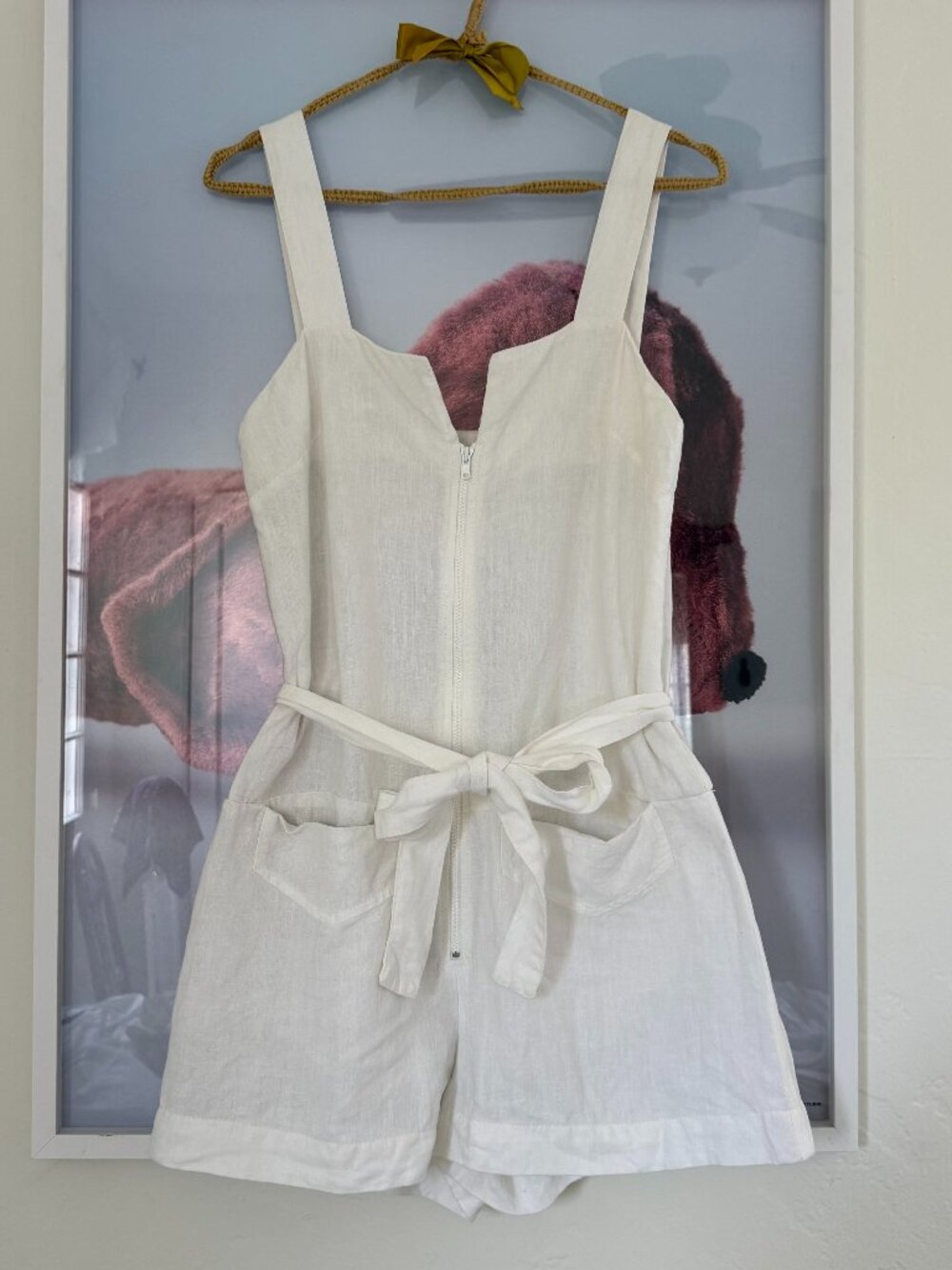 Rachel Comey Bend Romper Heavy White Linen Zip Front Playsuit